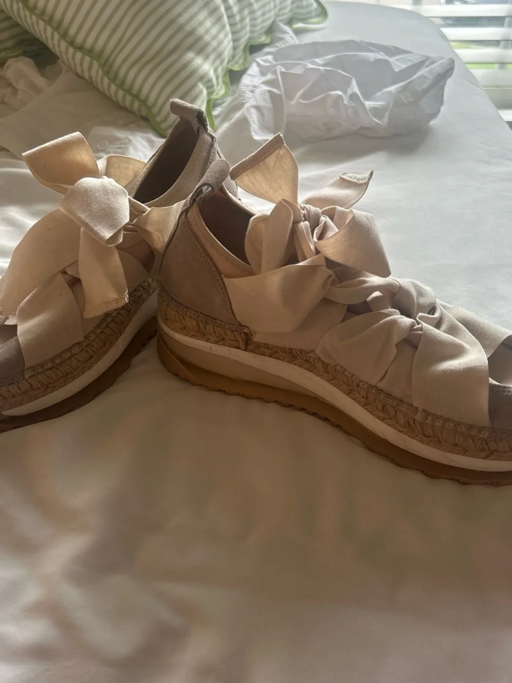 Free People Neutral Beige Ribbon Espadrille Platform Sneakers - Women